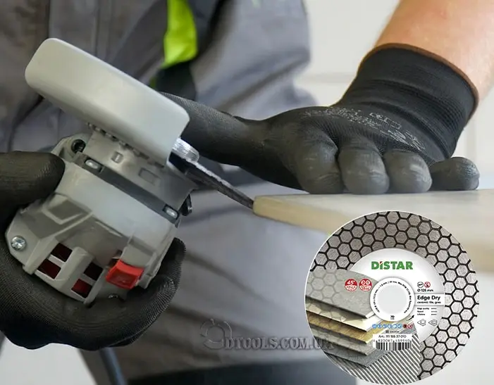 заусовка плитки под 45 градусов с Distar Edge Dry 115-125 Distar Edge Dry 125